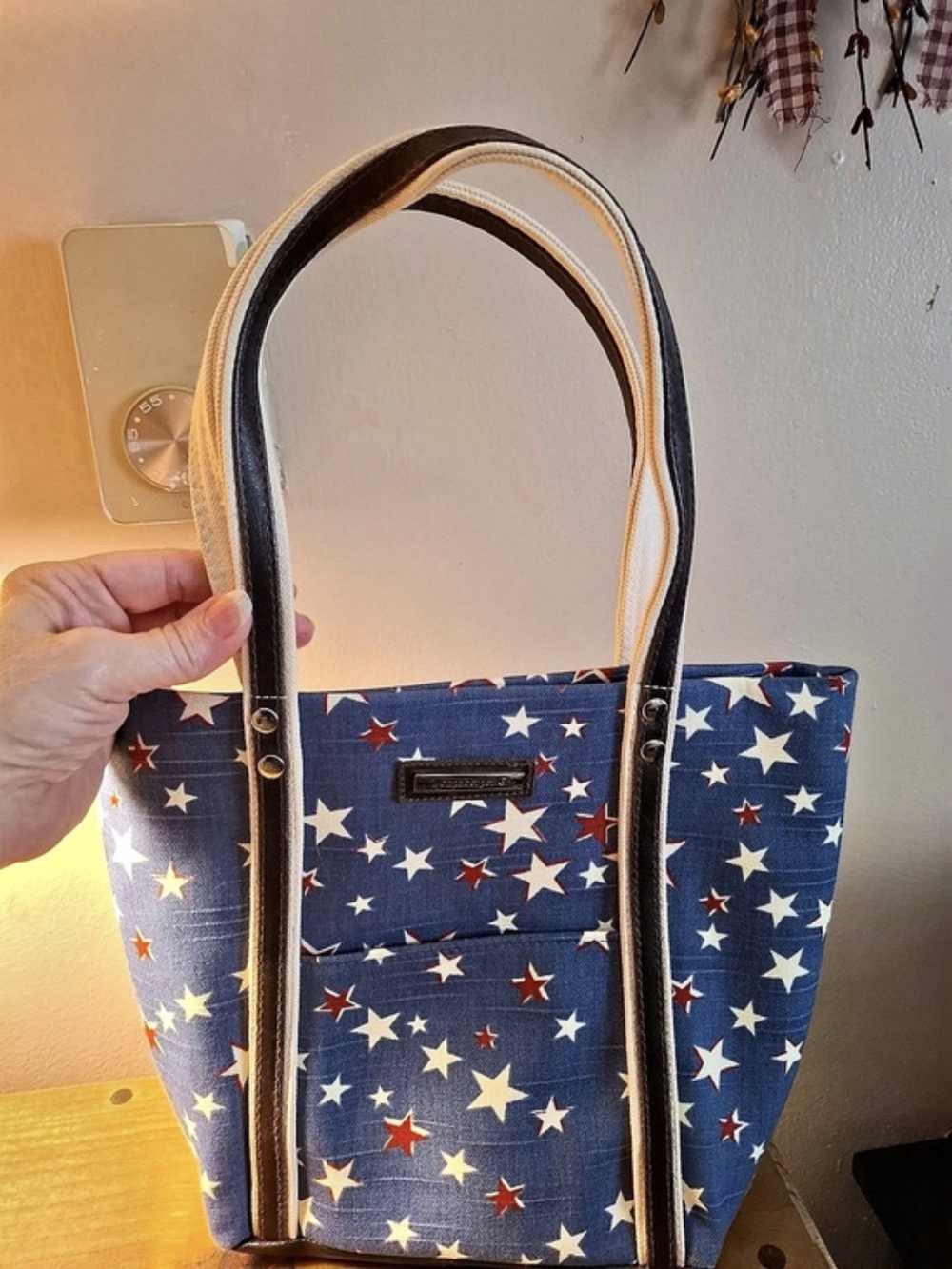 Longaberger Star Print Tote in Blue & White